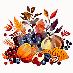 Autumn fruits and vegetables vector illustration. Fall harvest. Thanksgiving day. AI generated