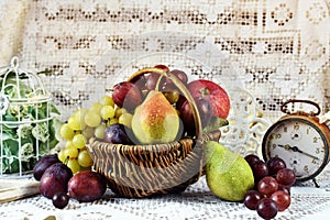 Autumn fruits in vicker basket