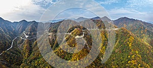 Autumn golden mountains in Guangwu mountain