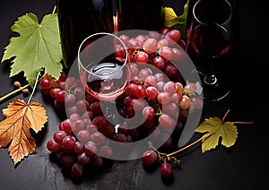 Autumn grape leaf, wine glass, nature elegance generated by AI