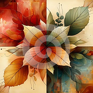 autumn graphics consisting of four parts Quadriptych