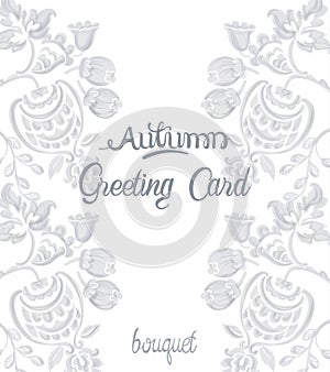 Autumn greeting card with rococo texture pattern