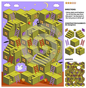 Autumn or Halloween 3d maze game with stairs and ladders