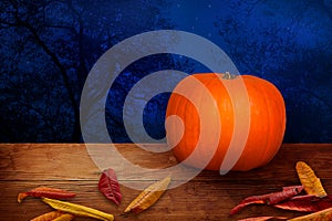 Autumn Halloween night banner with copy-space