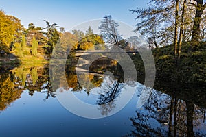 Autumn In Hamburg Park With Lake Reflection