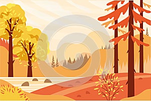 Autumn Hand drawn Landscape. Vector Illustration