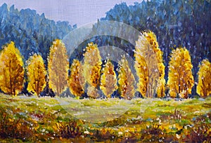 Autumn harmony. Painting sunny autumn landscape