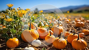 Autumn harvest fresh, organic pumpkin decoration brings celebration outdoors generated by AI