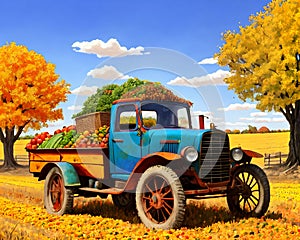 Autumn harvest produce crop antique pickup jalopy