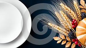 Autumn Harvest Table Setting with Wheat and
