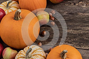 Autumn harvest on wooden table