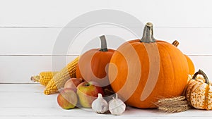 Autumn harvest on wooden table