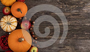 Autumn harvest on wooden table