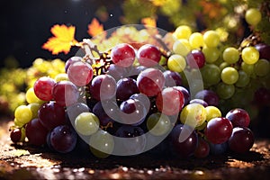 autumn Healthy fruits Red wine grapes background.