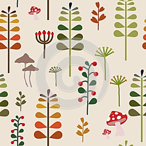 Autumn Herbalism Seamless Pattern, Fall Forest Floor Background Repeat Pattern for textile design, fabric print, fashion or backgr photo