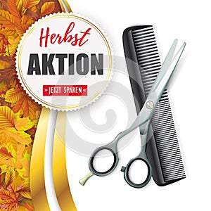 Autumn Herbstaktion Flyer Oblong Foliage Emblem Scissorc Comb