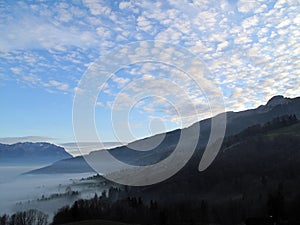 Autumn hiking over the sea of fog