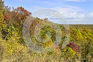 Autumn Hillside and Cloudy Blue Sky