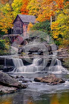 Autumn at the historic Babcock Gristmill in West Virginia photo