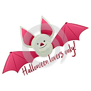 Autumn holiday Halloween. Funny bat with huge pink ears and sharp fangs. An ominous holiday with tricks and treats. Illustration