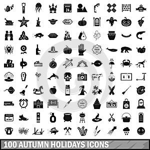 100 autumn holidays icons set, simple style