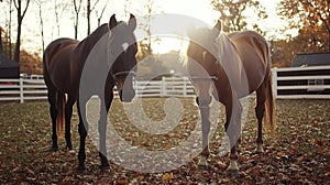 Autumn horses pasture sunset paddock fall