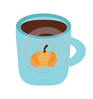 Autumn hot drink. Coffee or tea with pumpkin on a cup. Flat vector illustration.