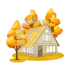 Autumn. House surrounded by trees