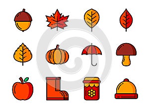 Autumn icon set color and thin line. Symbols for website, magazine, app and design