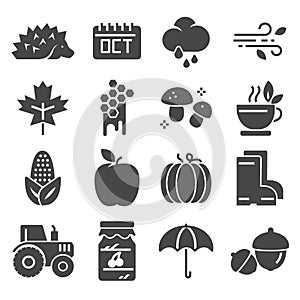 Autumn icon set. vector set. pumpkin, chestnut, umbrella