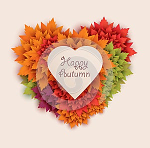 Autumn illustration - heart shape leaves background