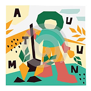 Autumn Illustration. Vector illustration of farmer with a shovel