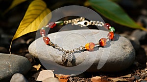 Autumn-inspired Anklet Bracelet With Golden Leaves And Opal Stone