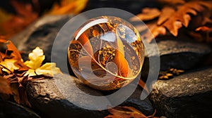 Autumn-inspired Glass Crystal Ball With Swirling Vortexes