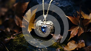 Autumn-inspired Gold Heart Locket With Blue Stone