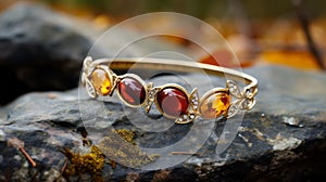 Autumn-inspired Red Amber Citrine Bangle With Antique Influences