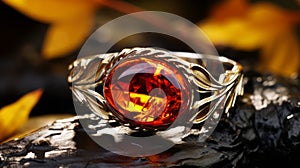 Autumn-inspired Ring With Golden Orange Gemstone photo