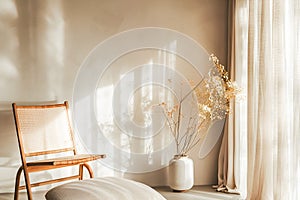 Autumn interior detail with dry flowers and a chair