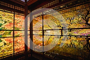 Autumn Japanese garden of Rurikoin temple Ruriko-in at night.