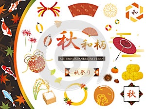 Autumn japanese pattern design set