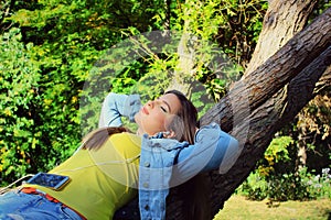 Autumn, jeans girl outside