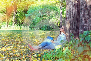 Autumn, jeans girl outside