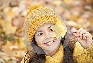 autumn knitted fashion. romantic season for inspiration. happy childhood. teenage girl relax in park. fall season beauty