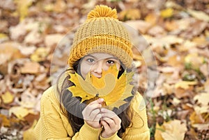 autumn knitted fashion. romantic season for inspiration. happy childhood. teenage girl relax in park. fall season beauty