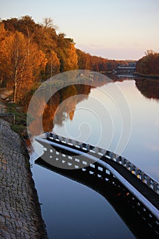 Autumn Labe river in Podebrady town