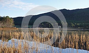 Autumn lake on Averoy near Kristiansund in More og Romsdal in Norway