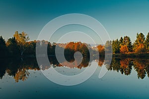 Autumn lake, colorful scenery, reflexion of lake