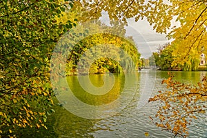 Autumn lake landscape, Uman, Ukraine, Sofievka park
