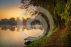 Autumn lake at morning