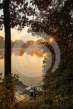 Autumn lake at morning